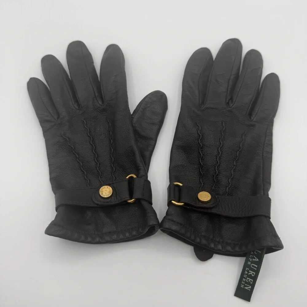 Lauren Ralph Lauren Women’s 100% Leather Driving Gloves Black Size Small Lined